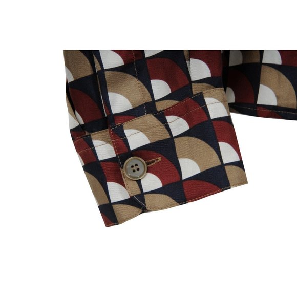 Dolce & Gabbana Mens Button Down Pajama Shirt 42 XL Red Tan Geometric 100% Silk - Picture 7 of 9